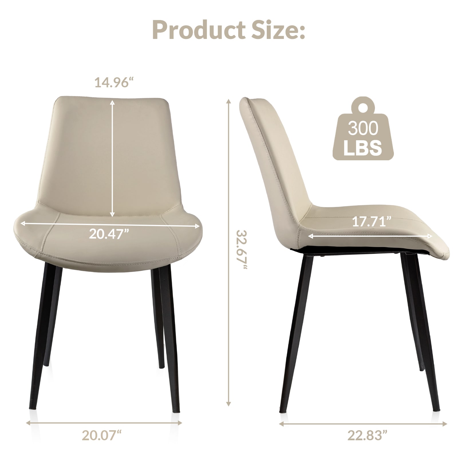 Light Grey PU Leather Dining Chair With Metal Legs, Modern Upholstered Chair Set Of 4 For Kitchen, Restaurant, Living, Meeting Room_voghion.com